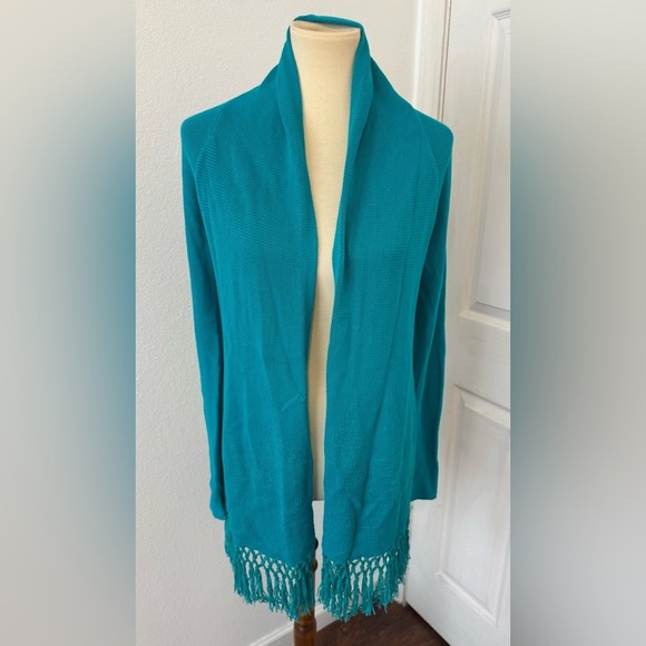 Lilly Pulitzer Sweaters - Lilly Pulitzer Maldives Green Tatum Long Cardigan Fringe Hem Cotton Coastal Sml